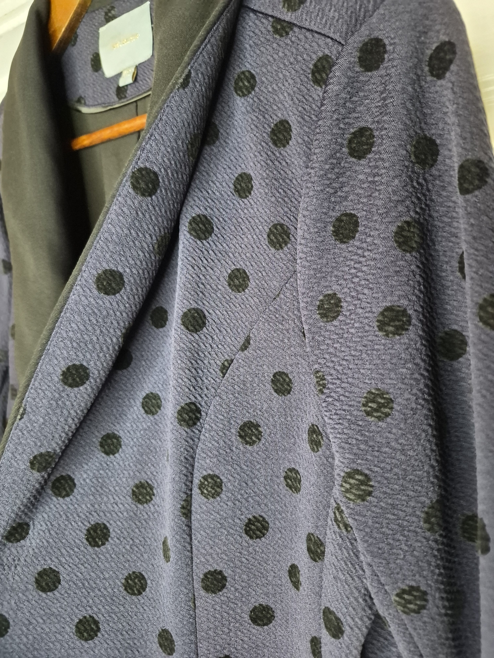 Skies Are Blue Women's Navy With Black Polka Dot Open-Front Blazer Jacket Large - Picture 3 of 10